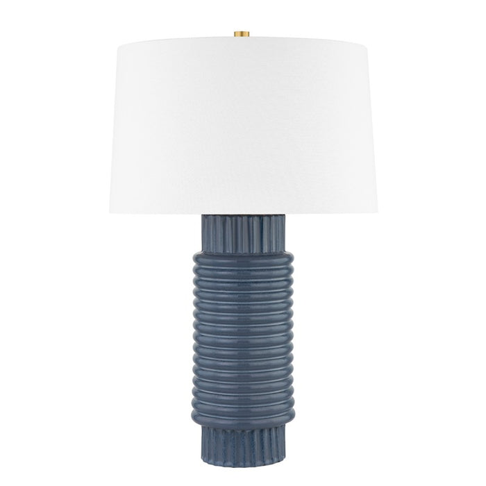 Hudson Valley One Light Table Lamp from the Broderick collection in Aged Brass/Grey Blue Reactive Ceramic finish