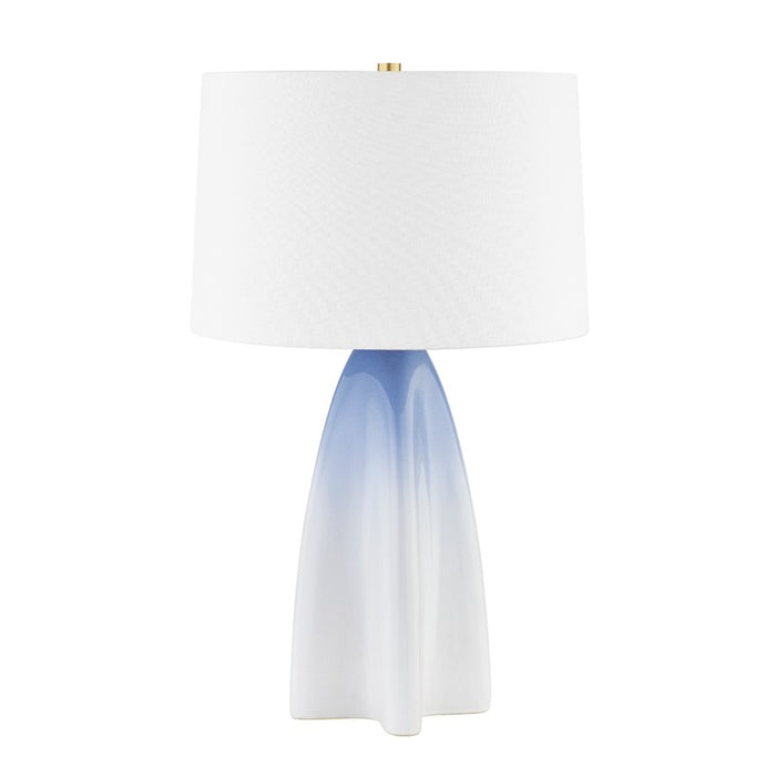 Hudson Valley One Light Table Lamp from the Chappaqua collection in Aged Brass/Gloss Sky Ombre Ceramic finish