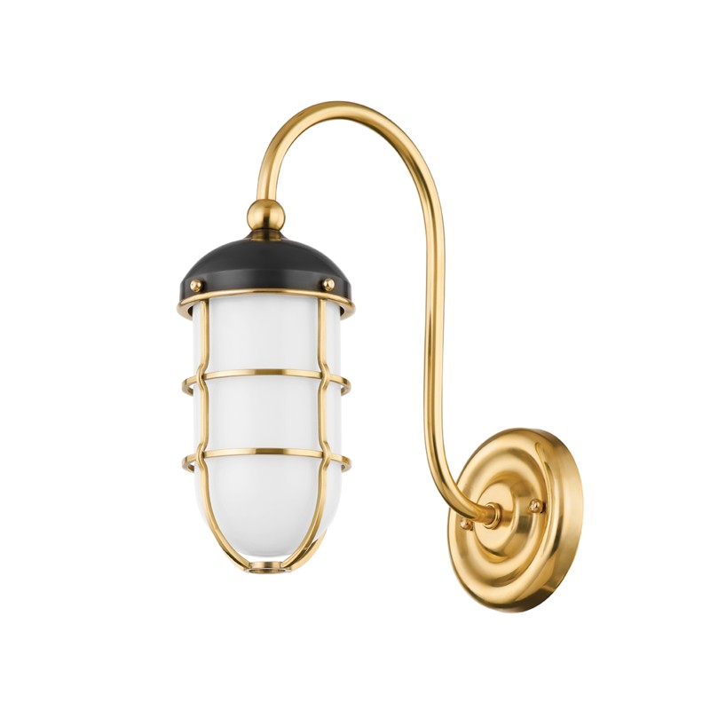 Hudson Valley One Light Wall Sconce from the Holkham collection in Aged Brass finish