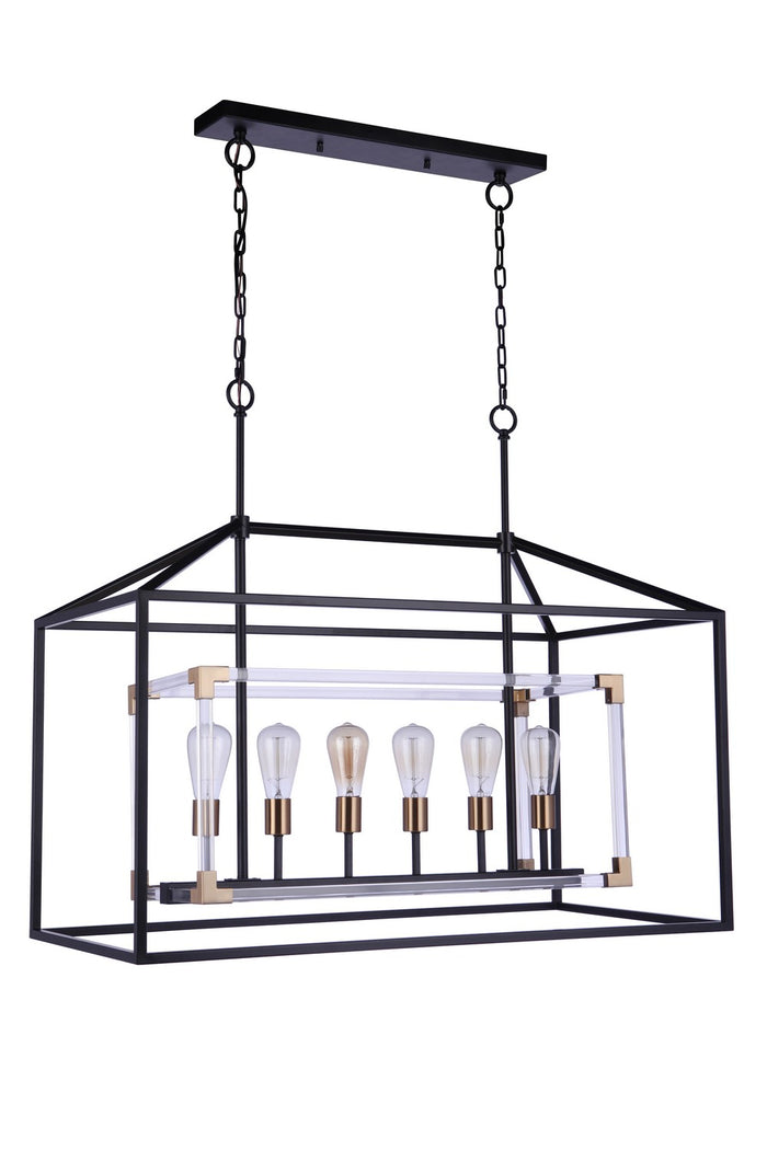 Craftmade Six Light Island Pendant from the Aaron collection in Flat Black/Satin Brass finish