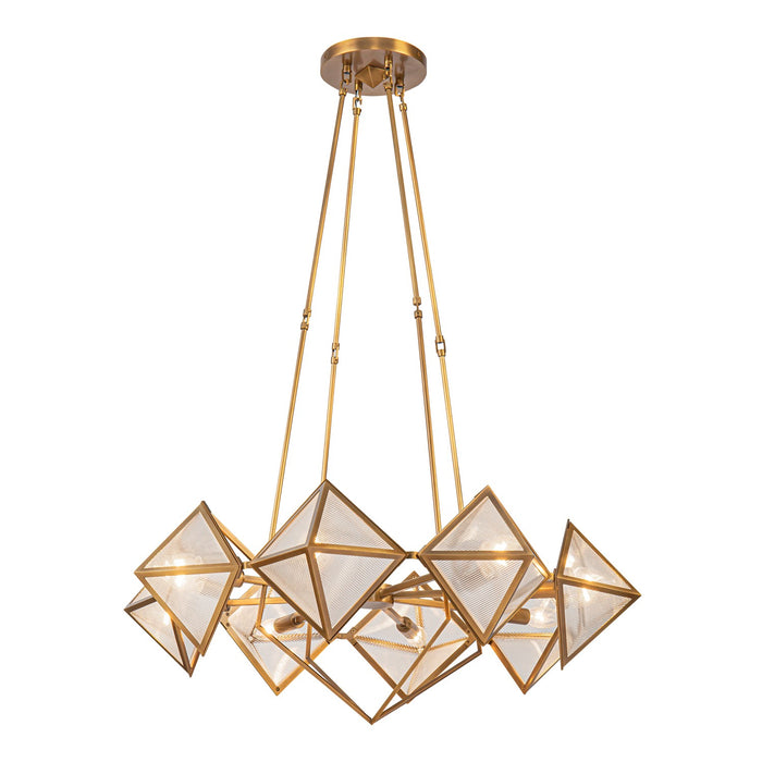 Alora Eight Light Chandelier from the Cairo collection in Vintage Brass/Clear Ribbed Glass finish