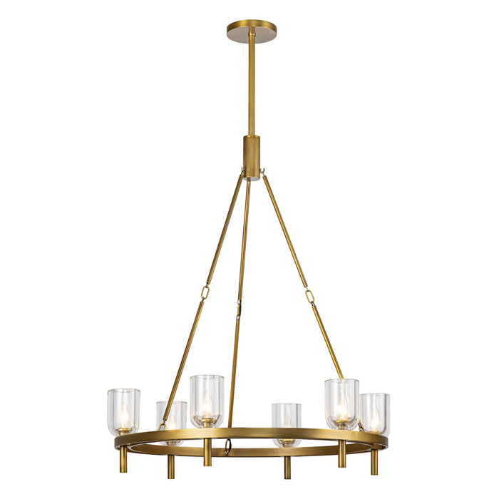 Alora Six Light Chandelier from the Lucian collection in Vintage Brass/Clear Crystal finish