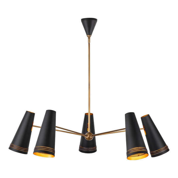 Alora Five Light Chandelier from the Brickell collection in Matte Black/Hazelnut Leather finish