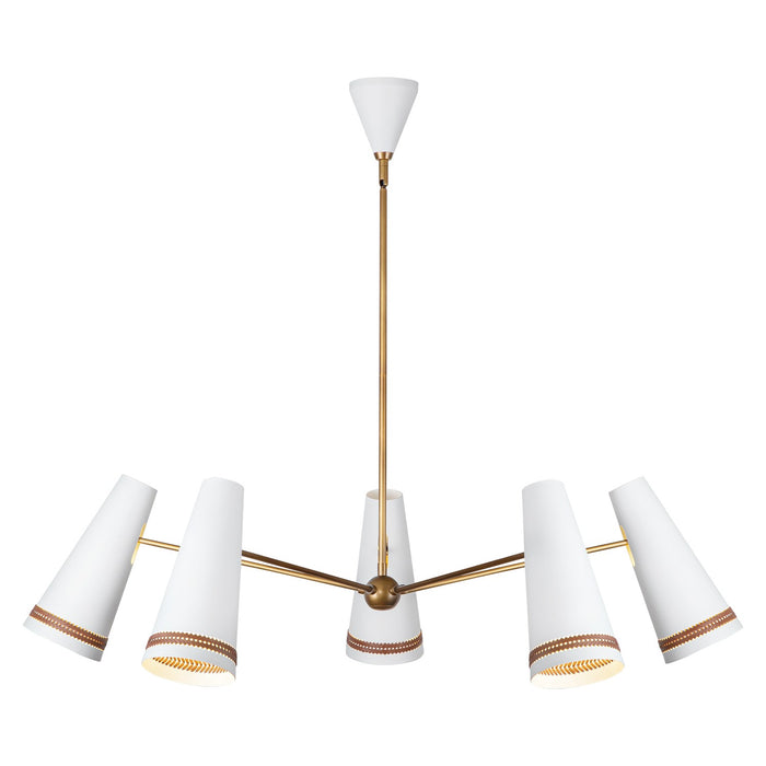 Alora Five Light Chandelier from the Brickell collection in Matte White/Hazelnut Leather finish