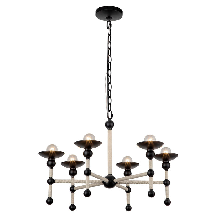 Alora Six Light Chandelier from the Nadine collection in Matte Black/Natural Cotton finish