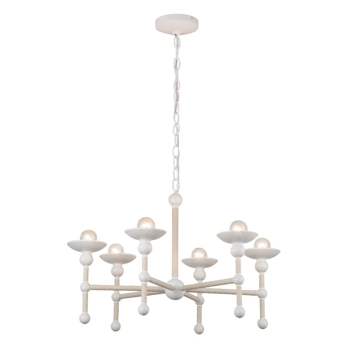 Alora Six Light Chandelier from the Nadine collection in Matte White/Natural Cotton finish