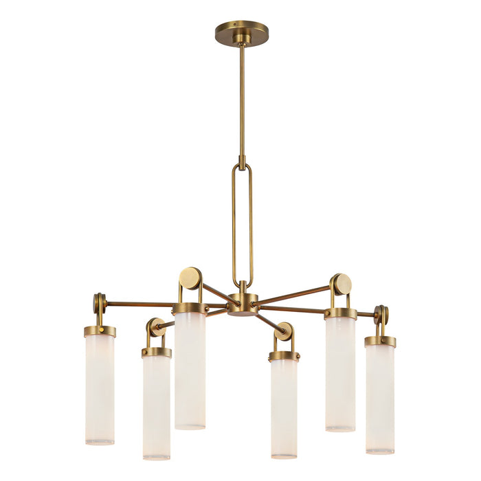 Alora Six Light Chandelier from the Wynwood collection in Vintage Brass/Glossy Opal Glass finish