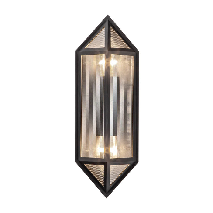 Alora Two Light Outdoor Wall Lantern from the Cairo collection in Textured Black/Clear Ribbed Glass finish