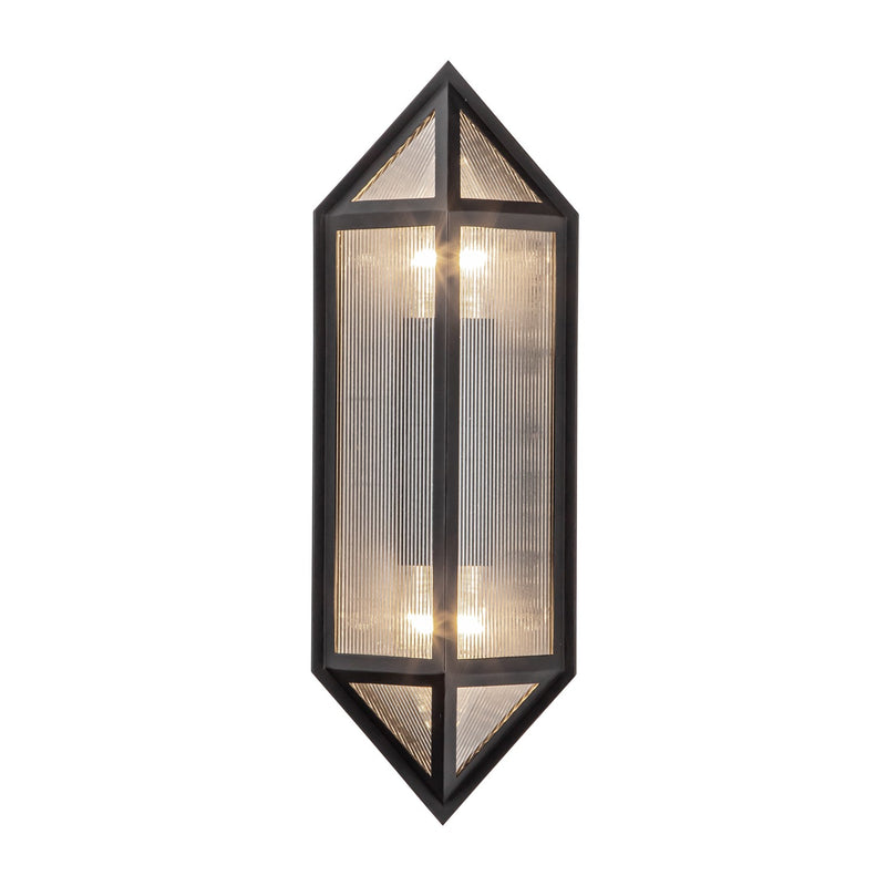 Alora Two Light Outdoor Wall Lantern from the Cairo collection in Textured Black/Clear Ribbed Glass finish