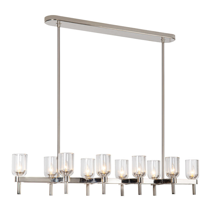 Alora Ten Light Linear Pendant from the Lucian collection in Polished Nickel/Clear Crystal finish