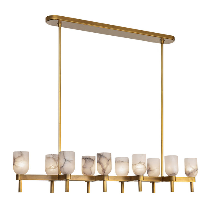 Alora Ten Light Linear Pendant from the Lucian collection in Vintage Brass/Alabaster finish