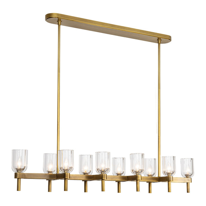 Alora Ten Light Linear Pendant from the Lucian collection in Vintage Brass/Clear Crystal finish