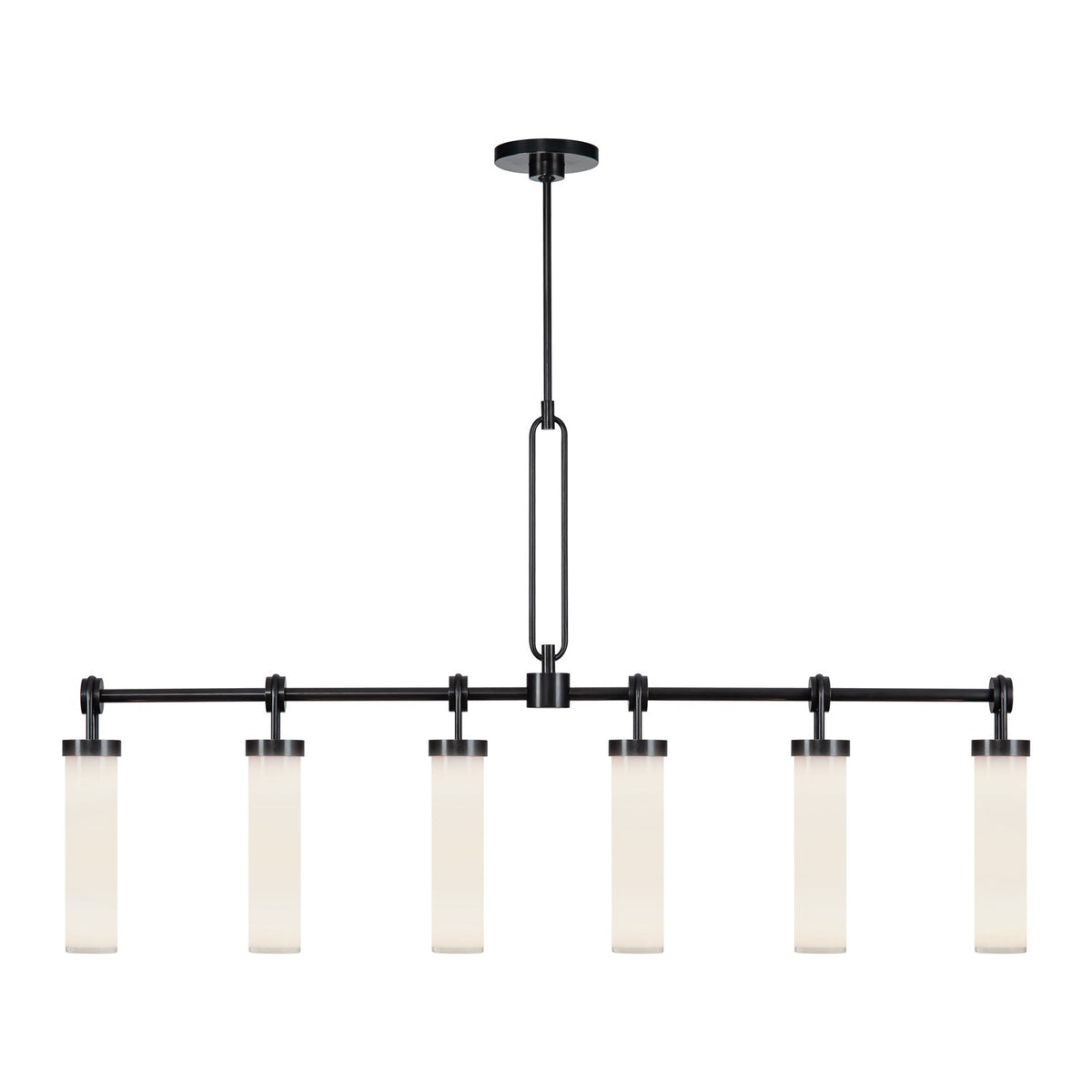 Alora Six Light Linear Pendant from the Wynwood collection in Urban Bronze/Glossy Opal Glass finish