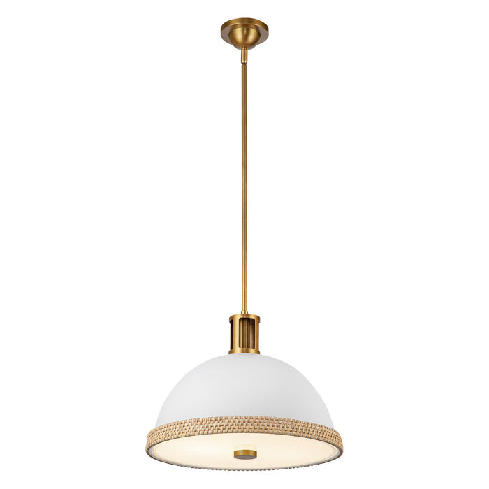 Alora Two Light Pendant from the Doral collection in Matte White/Vintage Brass finish