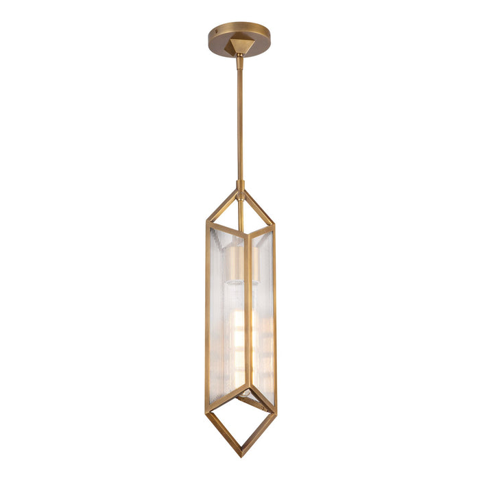 Alora One Light Pendant from the Cairo collection in Vintage Brass/Clear Ribbed Glass finish