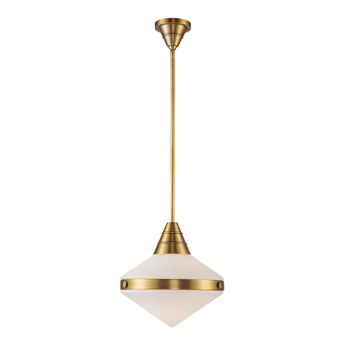 Alora One Light Pendant from the Willard collection in Vintage Brass/Matte Opal Glass finish