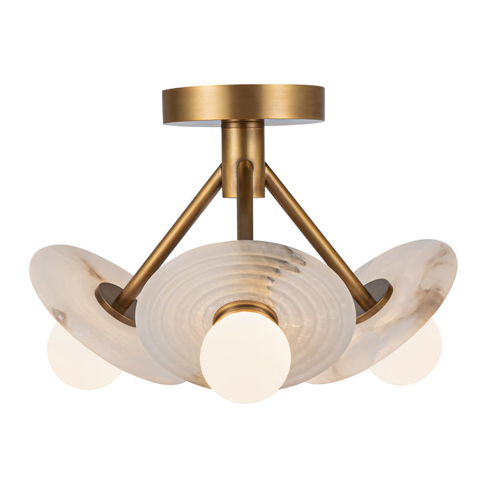 Alora LED Semi Flush Mount from the Dahlia collection in Vintage Brass/Alabaster finish