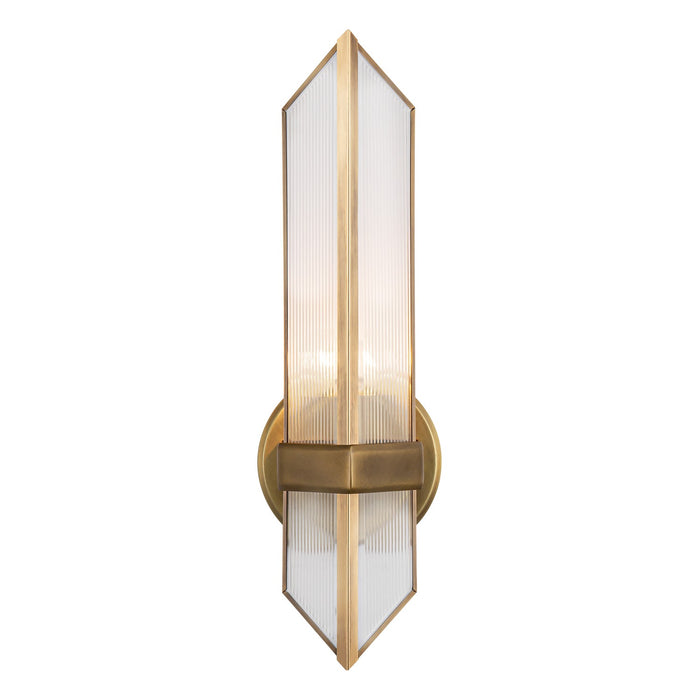 Alora One Light Wall Sconce from the Cairo collection in Vintage Brass/Clear Ribbed Glass finish