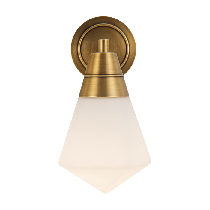 Alora One Light Wall Sconce from the Willard collection in Vintage Brass/Matte Opal Glass finish