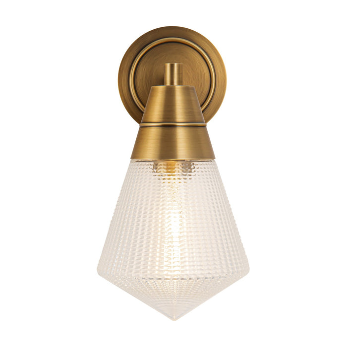 Alora One Light Wall Sconce from the Willard collection in Vintage Brass/Clear Prismatic Glass finish