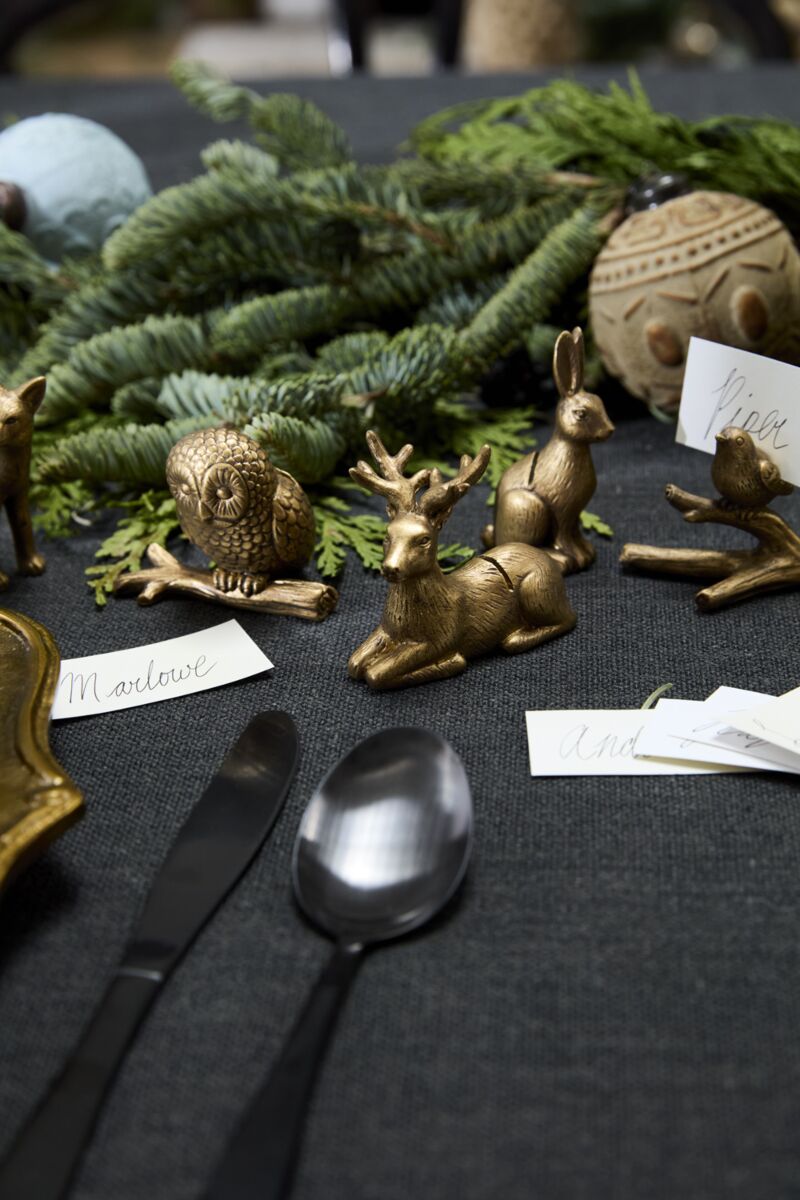 Design Shop Antique-Gold Enchanted Critter Name Card Holder Deer, 1" X 2.25", Set of 6.