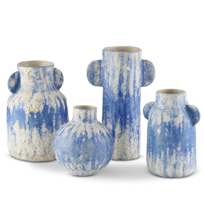 Currey and Company Vase Set of 4 from the Paros collection in Blue/White finish