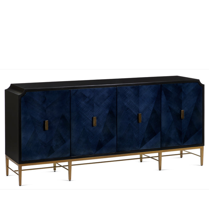 Currey and Company Credenza from the Kallista collection in Dark Sapphire/Caviar Black/Antique Brass finish
