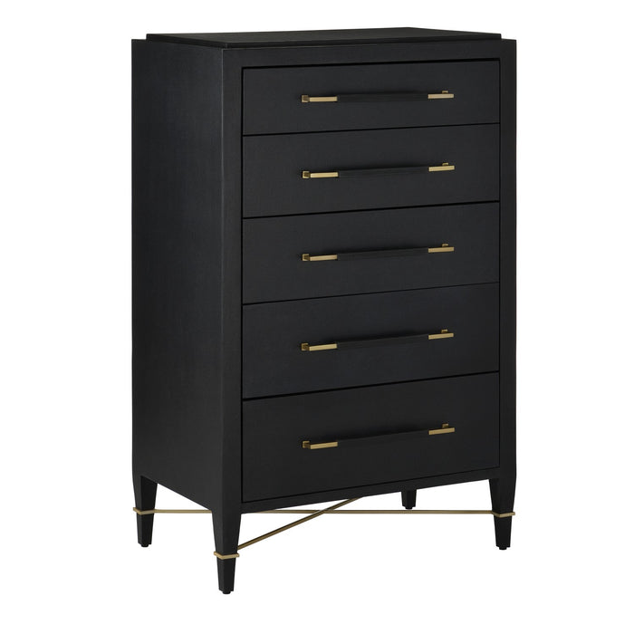 Currey and Company Chest from the Verona collection in Black Lacquered Linen/Champagne finish