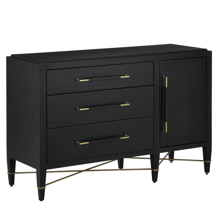 Currey and Company Chest from the Verona collection in Black Lacquered Linen/Champagne finish