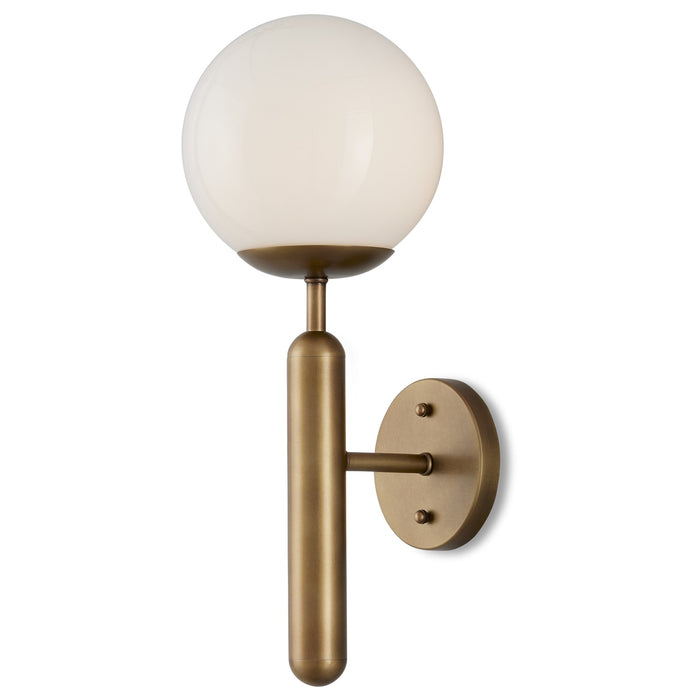 Currey and Company One Light Wall Sconce from the Barbican collection in Antique Brass/White finish