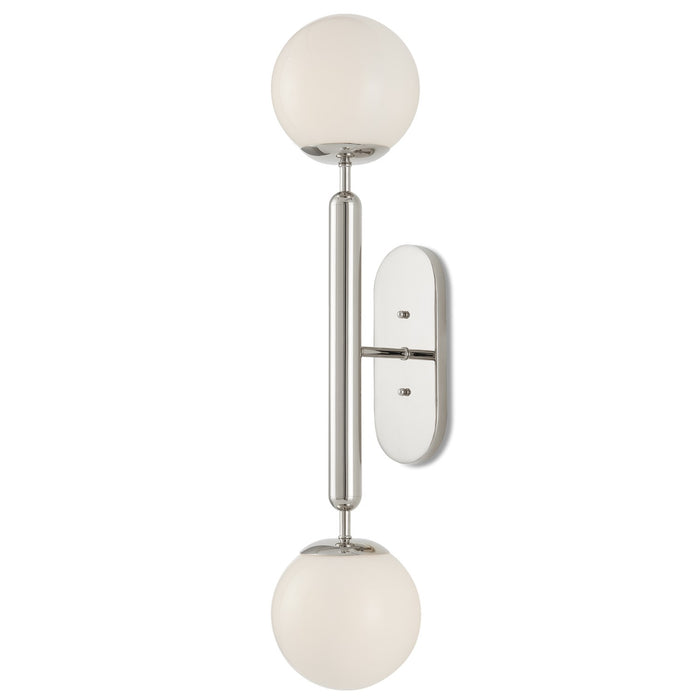 Currey and Company Two Light Wall Sconce from the Barbican collection in Polished Nickel/White finish