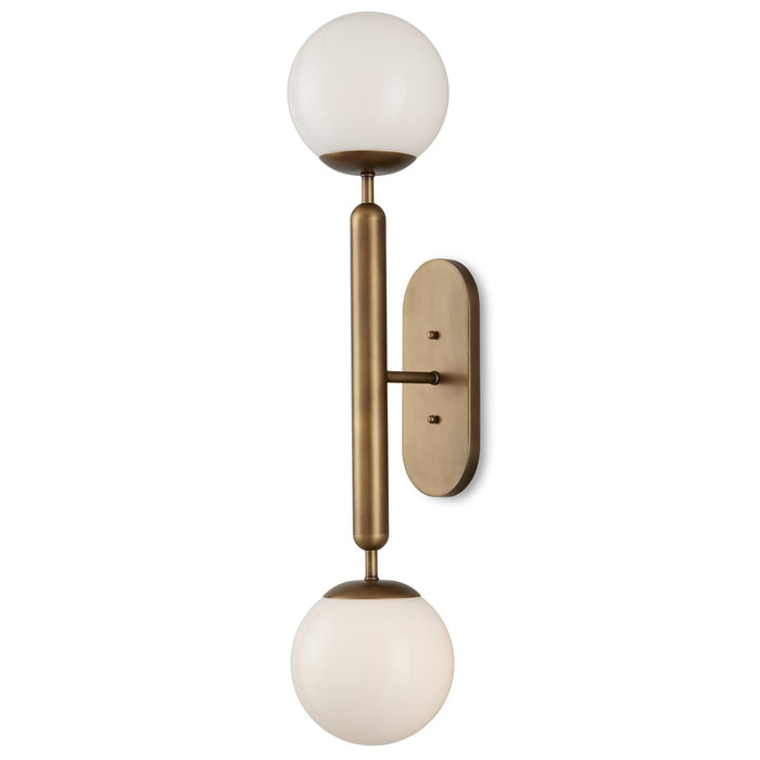 Currey and Company Two Light Wall Sconce from the Barbican collection in Antique Brass/White finish