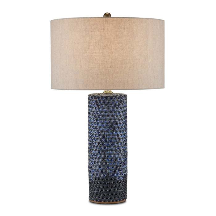 Currey and Company One Light Table Lamp from the Polka Dot collection in Reactive Blue/Polished Brass finish