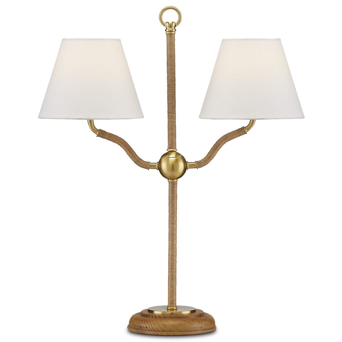 Currey and Company Two Light Desk Lamp from the Sirocco collection in Natural/Antique Brass finish