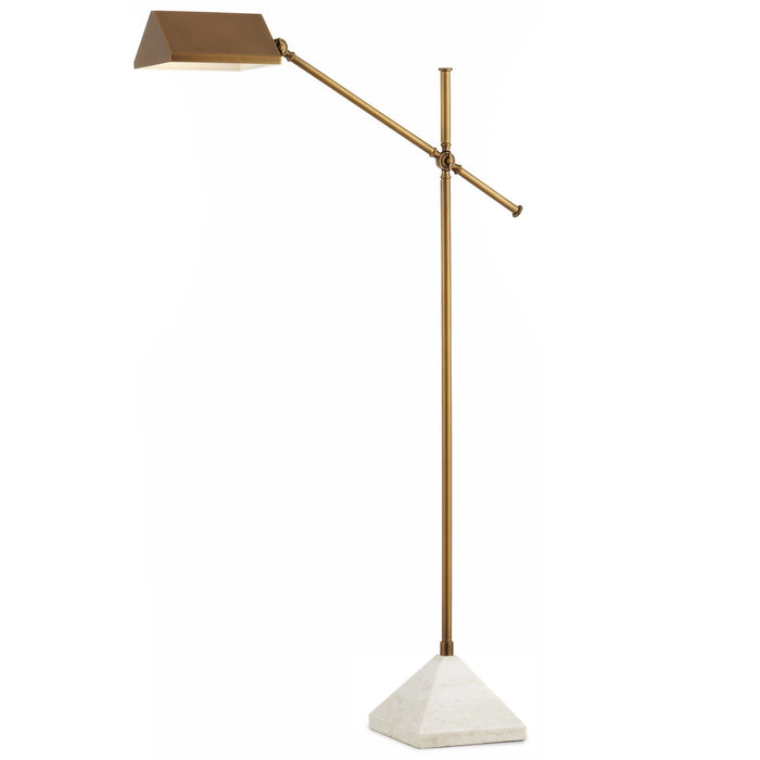 Currey and Company One Light Floor Lamp from the Repertoire collection in Antique Brass/White finish