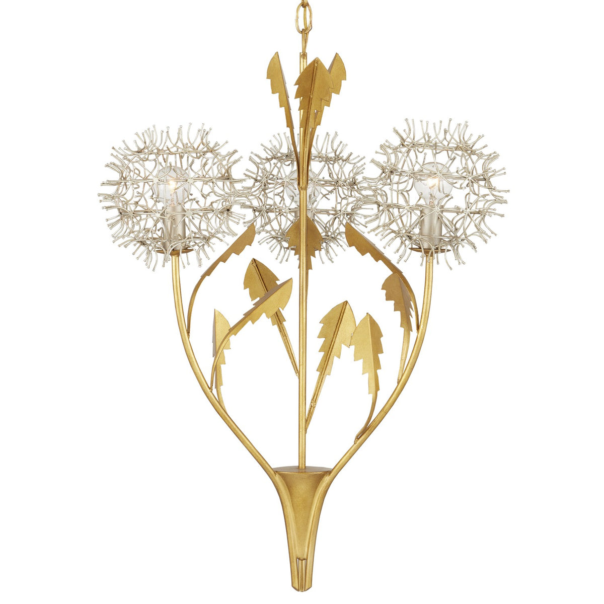 Currey and Company - 9000-1081 - Three Light Pendant - Dandelion Collection - Contemporary Silver Leaf/Silver/Contemporary Gold Leaf