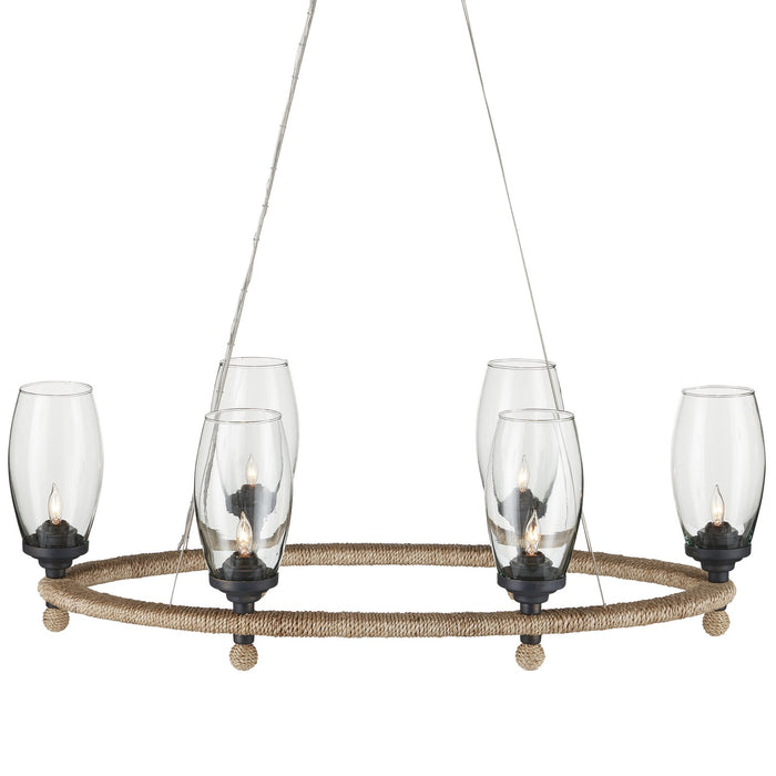 Currey and Company Six Light Chandelier from the Hightider collection in Natural/Clear/French Black finish