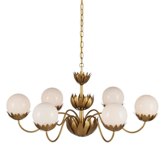 Currey and Company Six Light Chandelier from the Mirasole collection in Contemporary Gold Leaf/Gold/White finish