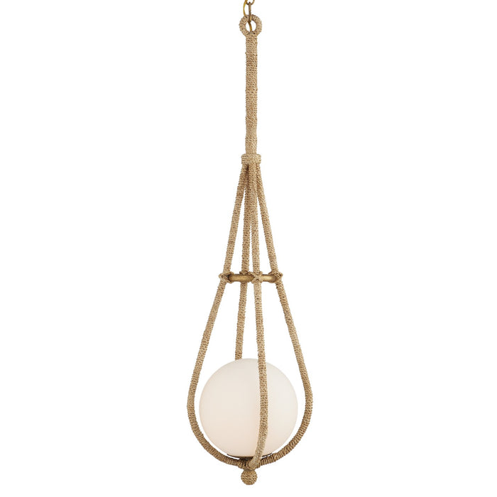 Currey and Company One Light Pendant from the Passageway collection in Natural/Dorado Gold/Frosted White finish