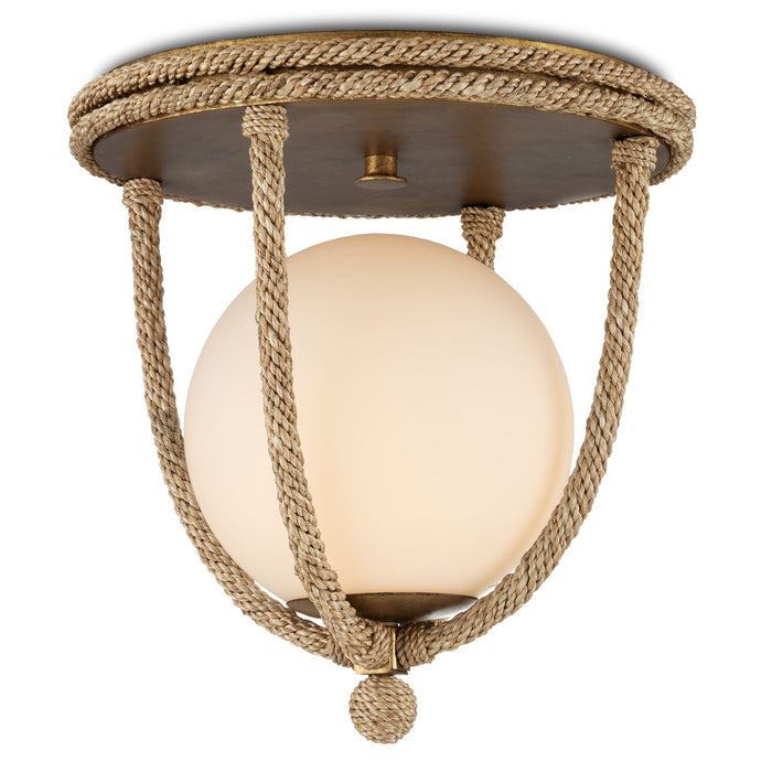 Currey and Company One Light Flush Mount from the Passageway collection in Natural/Dorado Gold/Frosted White finish