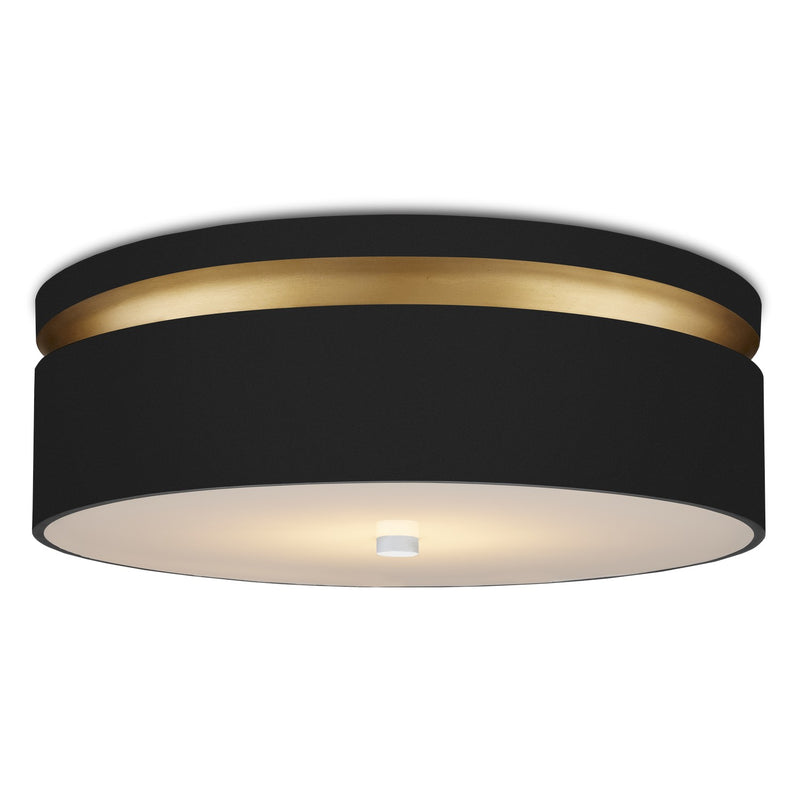 Currey and Company One Light Flush Mount from the Serenity collection in Satin Black/Contemporary Gold/White finish