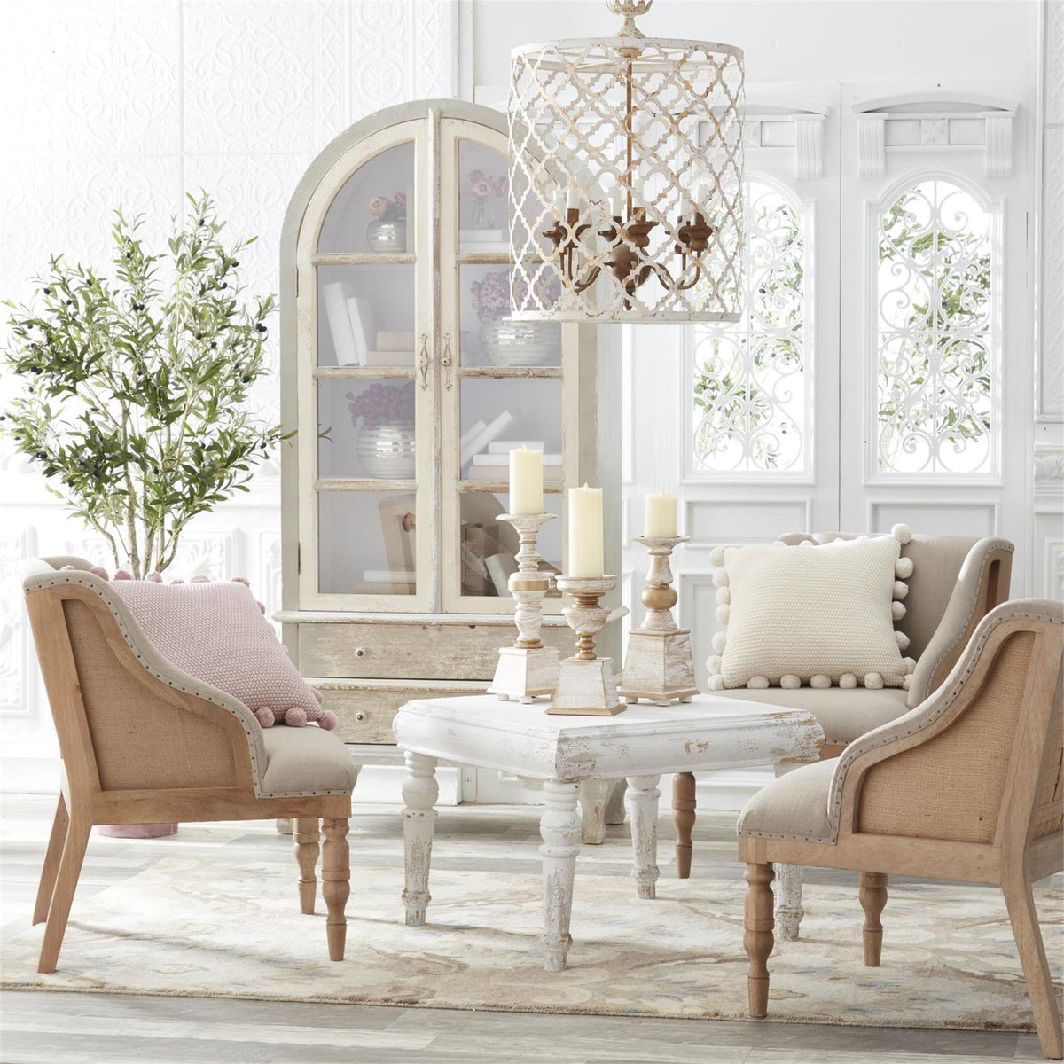 Design Shop Set of 3 Whitewashed Gold Wood Candleholders on Square Base