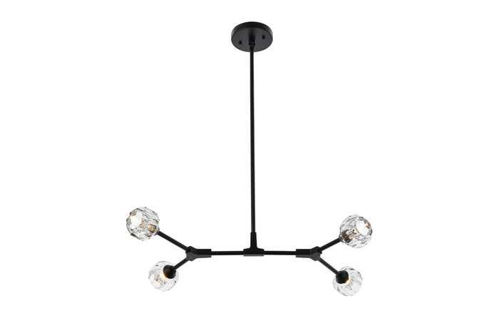 Elegant Lighting Four Light Pendant from the Zayne collection in Black And Clear finish