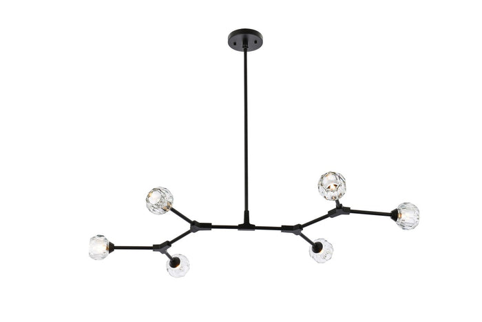 Elegant Lighting Six Light Pendant from the Zayne collection in Black And Clear finish