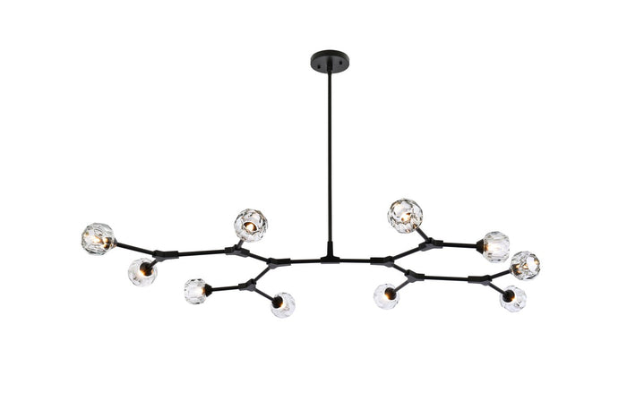 Elegant Lighting Ten Light Pendant from the Zayne collection in Black And Clear finish