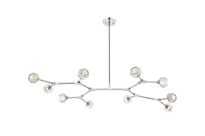 Elegant Lighting Ten Light Pendant from the Zayne collection in Chrome And Clear finish