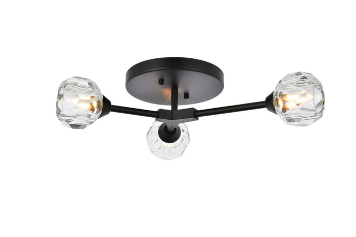 Elegant Lighting Three Light Flush Mount from the Zayne collection in Black And Clear finish