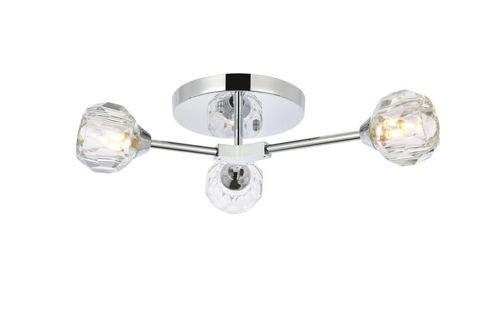 Elegant Lighting Three Light Flush Mount from the Zayne collection in Chrome And Clear finish