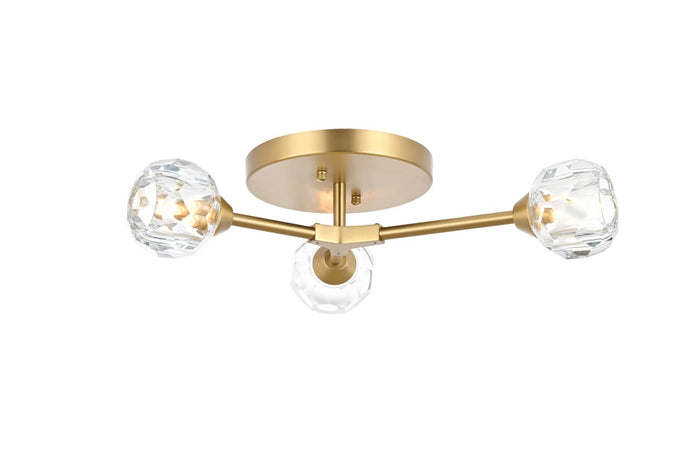 Elegant Lighting Three Light Flush Mount from the Zayne collection in Gold And Clear finish