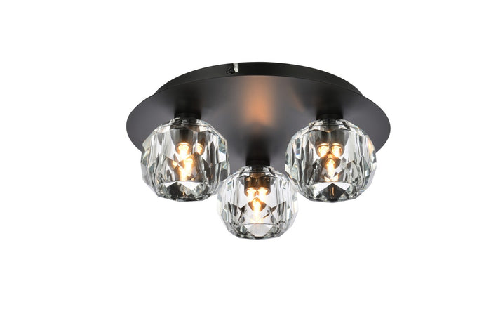 Elegant Lighting Three Light Flush Mount from the Graham collection in Black And Clear finish